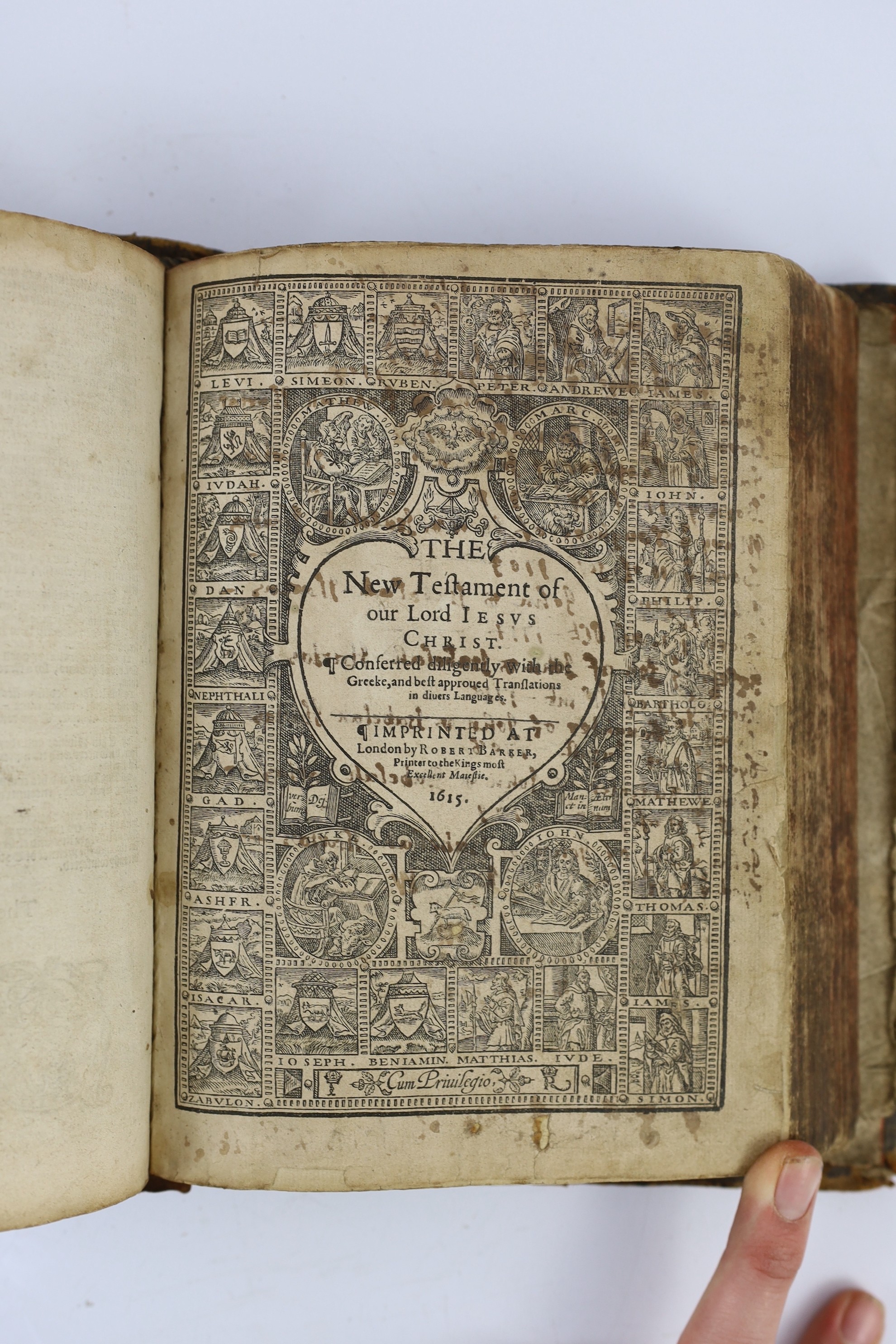 (The Bible - Geneva version, 1615) - The Bible: translated according to the Hebrew and Greeke, and conferred with the best translations in diverse languages...engraved pictorial titles (General and NT.), decorated initia